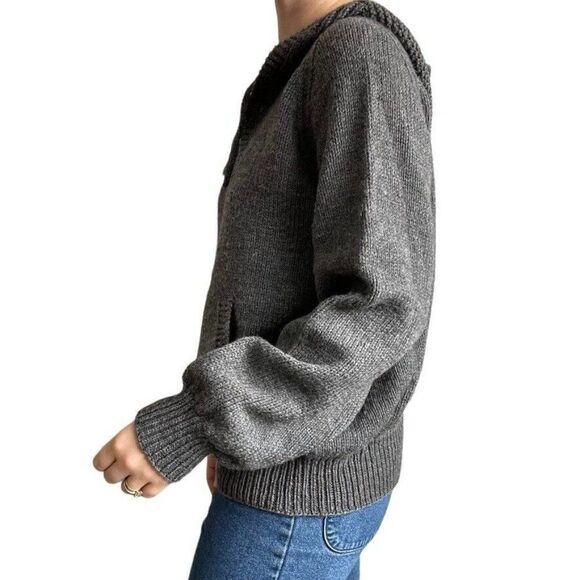 Hand Knit Unisex Grey Hooded Oversized Sweatshirt Hippie Hoodie Sz L - Picture 7 of 8